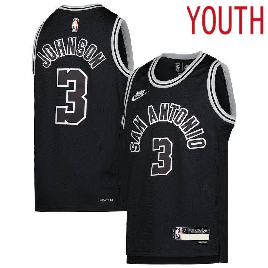 Youth San Antonio Spurs 3 Keldon Johnson Nike Black 2022-23 Swingman NBA Jersey